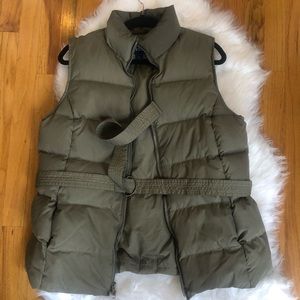 Gap olive green down puffy vest with belt size L